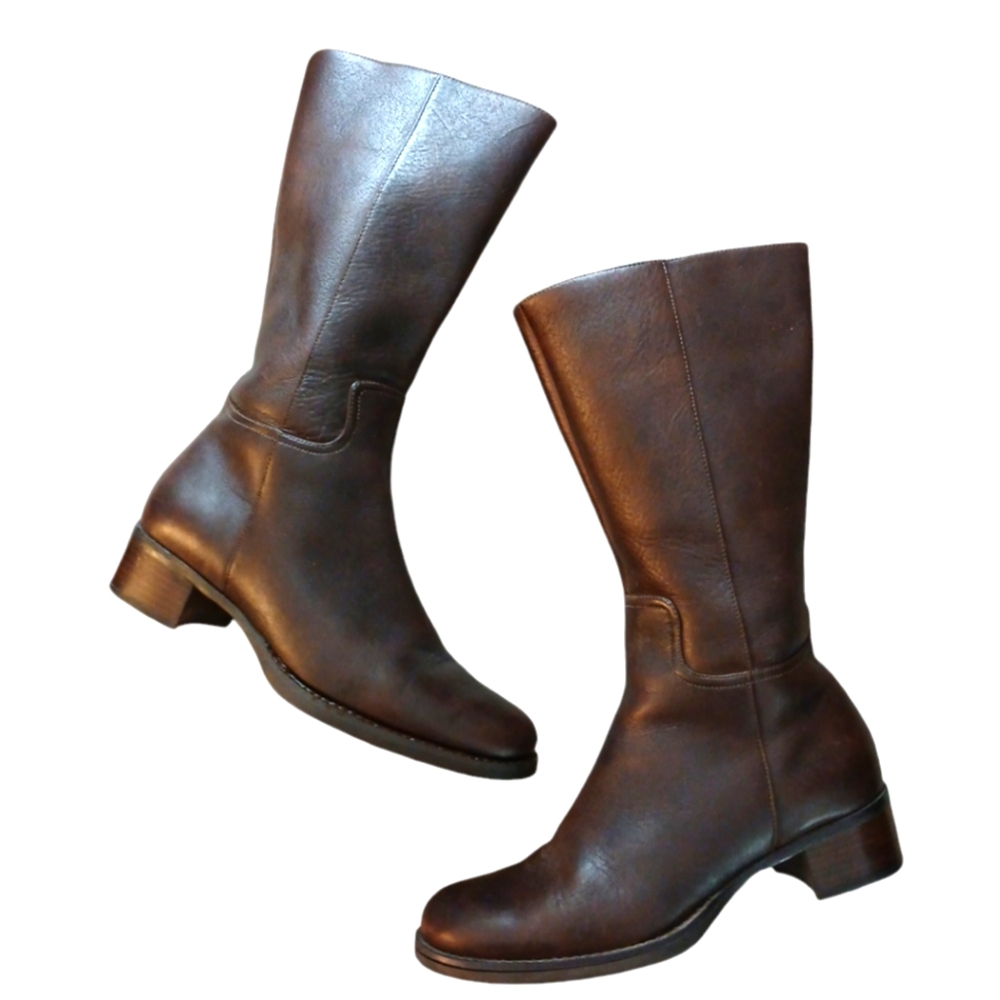 Vintage Rockport Brown Leather Knee High Boots Women's Midi size 7 1/2